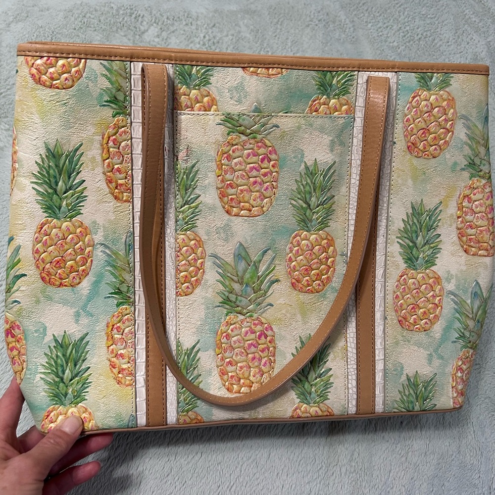 Pineapple Print Tote Bag - Tan and Cream